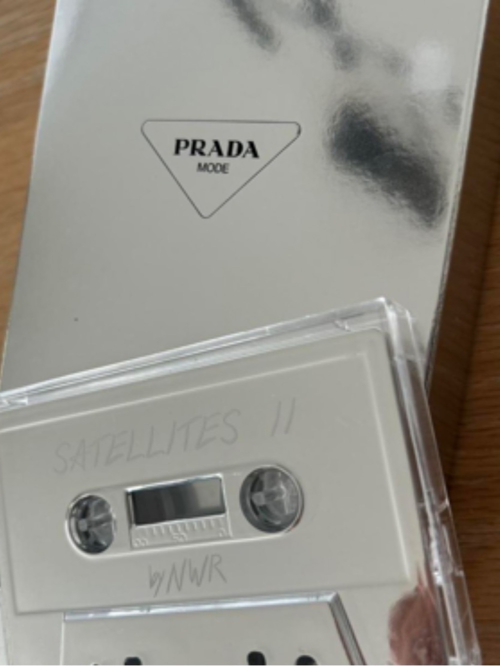 Prada Metallic Silver cassette  with Embossed Triangle Logo